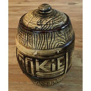 Monmouth Pottery Western Stoneware USA Wood Grain BARREL Cookie Jar - Vtg 1950s